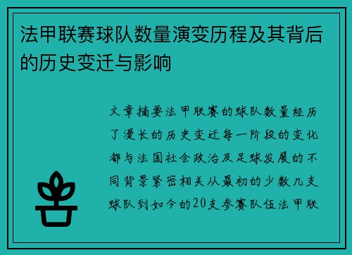 法甲联赛球队数量演变历程及其背后的历史变迁与影响